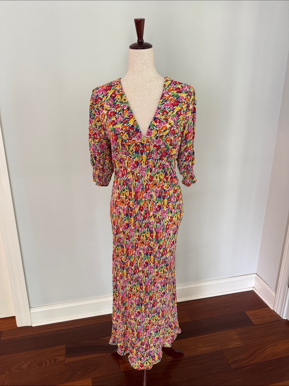 Vibrant Multicolor Floral V-Neck Maxi Dress